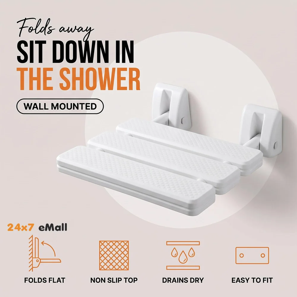 Shower Seat Wall Mounted Bathroom Foldable Stool Non-Slip Folding Shower Seat Stool Bench Wall Bath Seat.