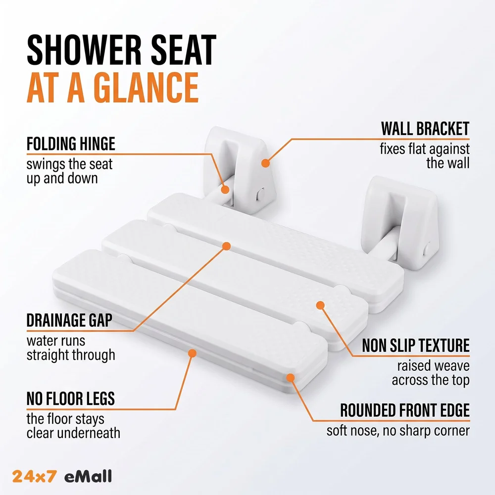 Shower Seat Wall Mounted Bathroom Foldable Stool Non-Slip Folding Shower Seat Stool Bench Wall Bath Seat.