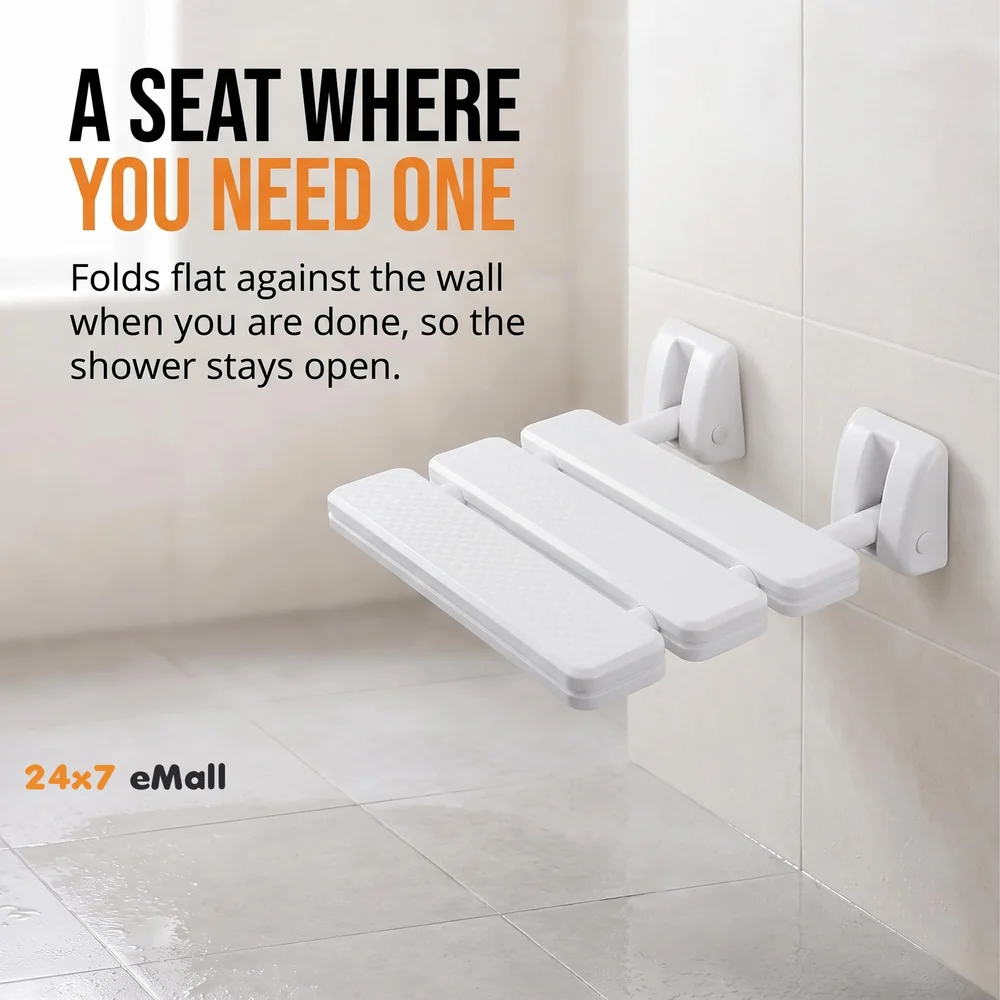 Shower Seat Wall Mounted Bathroom Foldable Stool Non-Slip Folding Shower Seat Stool Bench Wall Bath Seat.