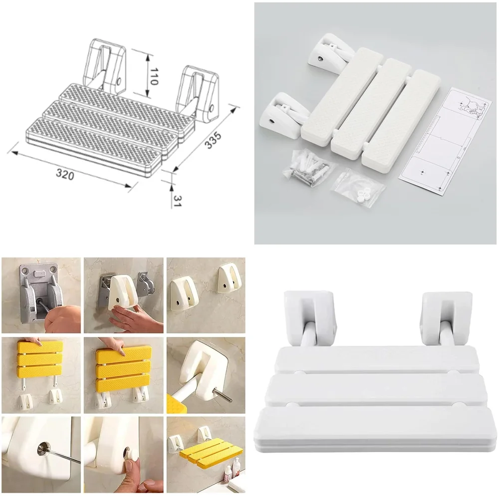 Shower Seat Wall Mounted Bathroom Foldable Stool Non-Slip Folding Shower Seat Stool Bench Wall Bath Seat.