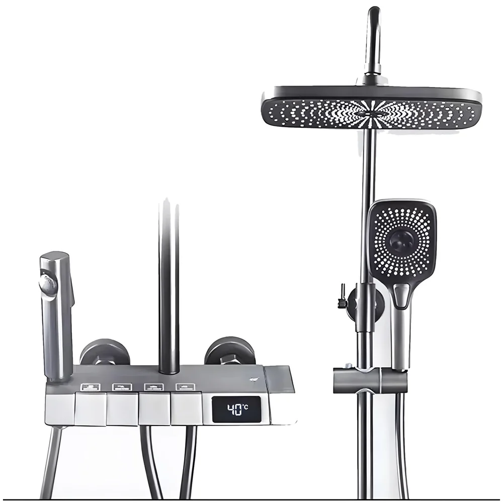 Black Piano Keys Shower Set Overhead Hand Spray LCD Mixer Toilet
