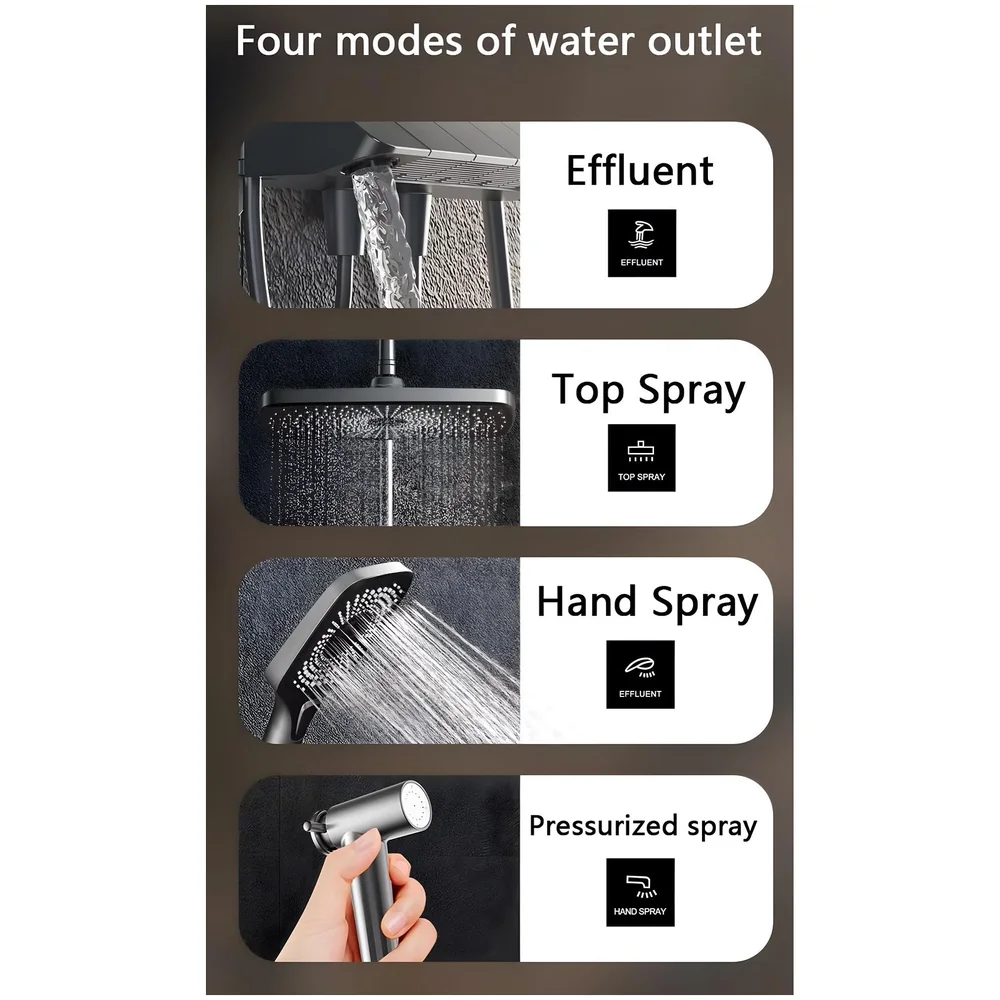Black Piano Keys Shower Set Overhead Hand Spray LCD Mixer Toilet