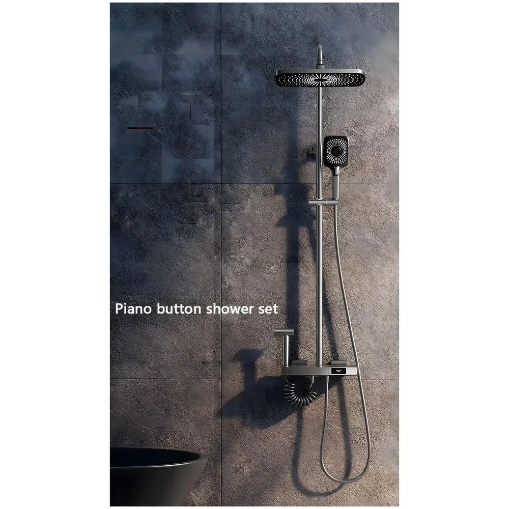 Black Piano Keys Shower Set Overhead Hand Spray LCD Mixer Toilet