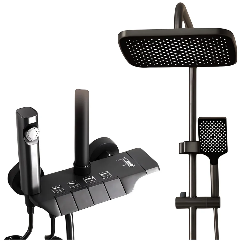 Piano Keys Shower Set black Hot and Cold Mixer Tap Bath