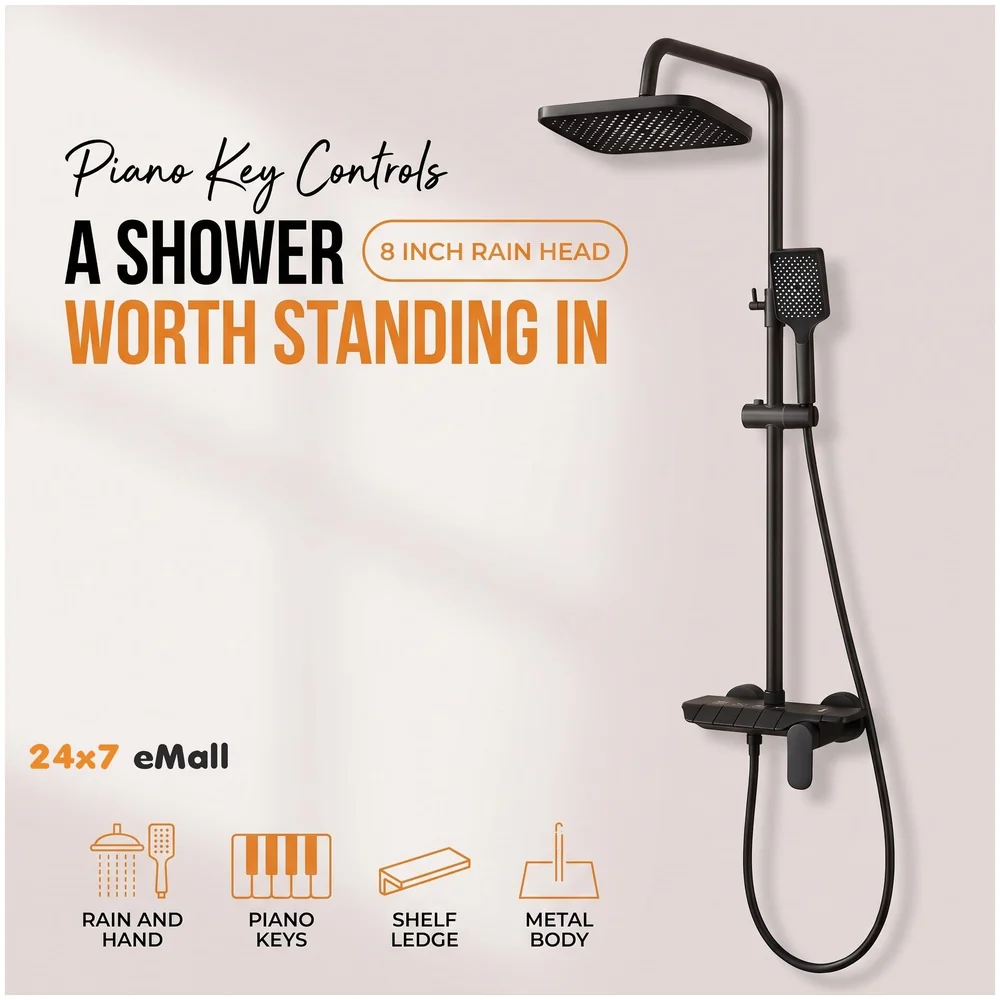 Piano Keys Shower Set black Hot and Cold Mixer Tap Bath