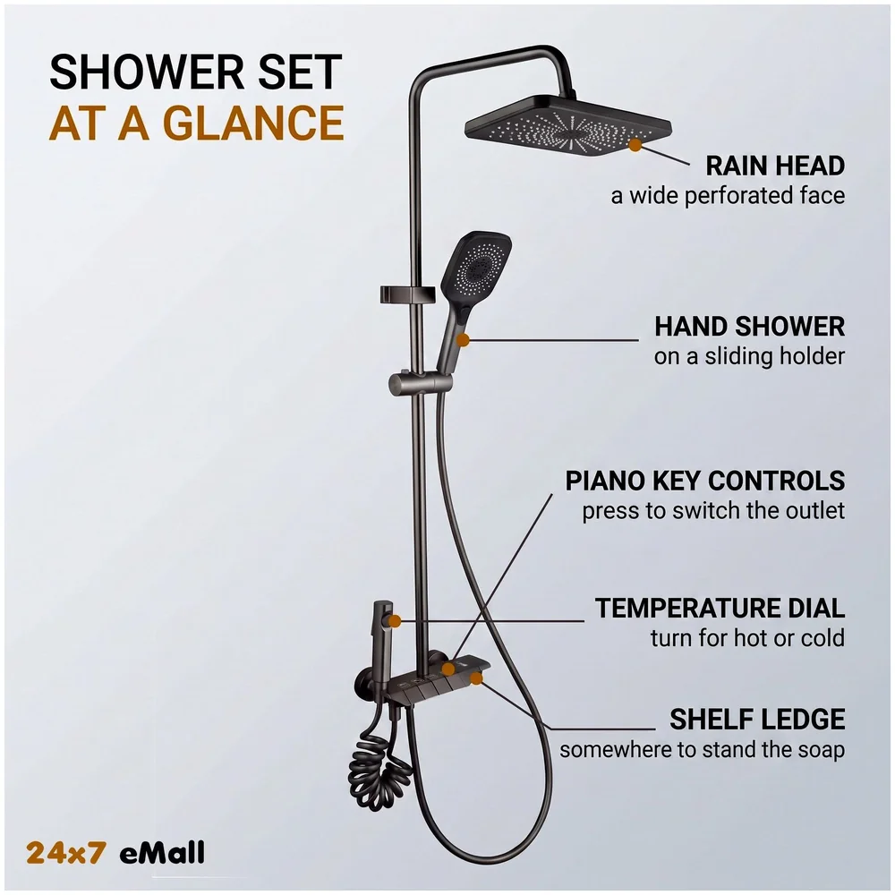 Piano Keys Shower Set black Hot and Cold Mixer Tap Bath