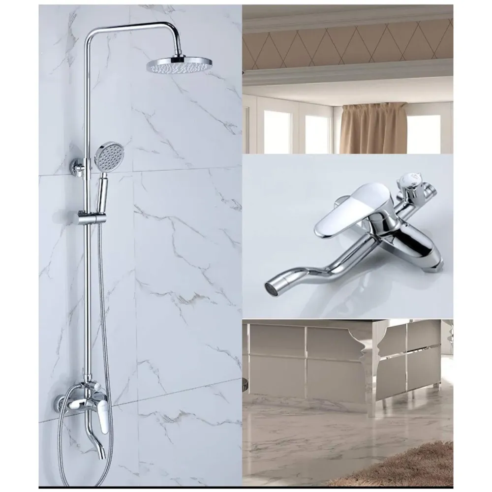 Brass Shower System, 3 in 1 Wall Mixer with 3 Control Setting. Adjustable Height Shower and Hand Shower (Chrome 2)