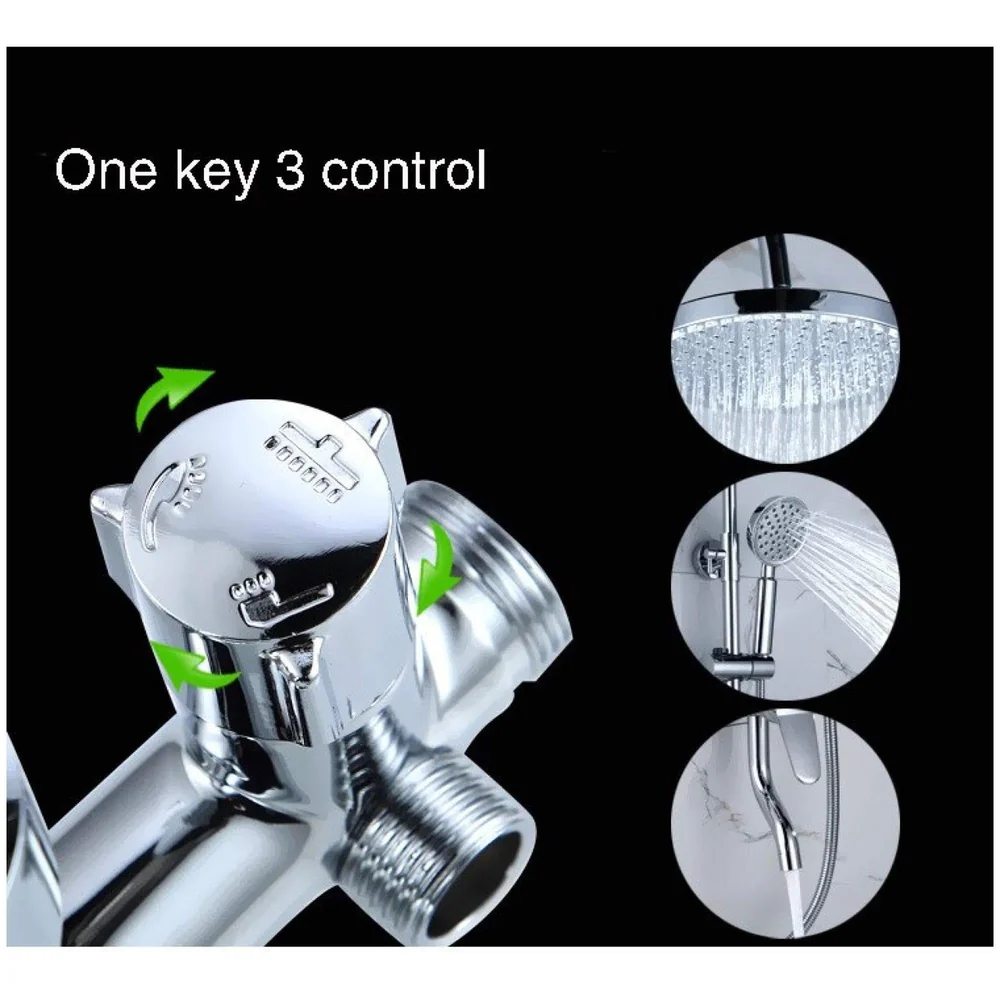 Brass Shower System, 3 in 1 Wall Mixer with 3 Control Setting. Adjustable Height Shower and Hand Shower (Chrome 2)