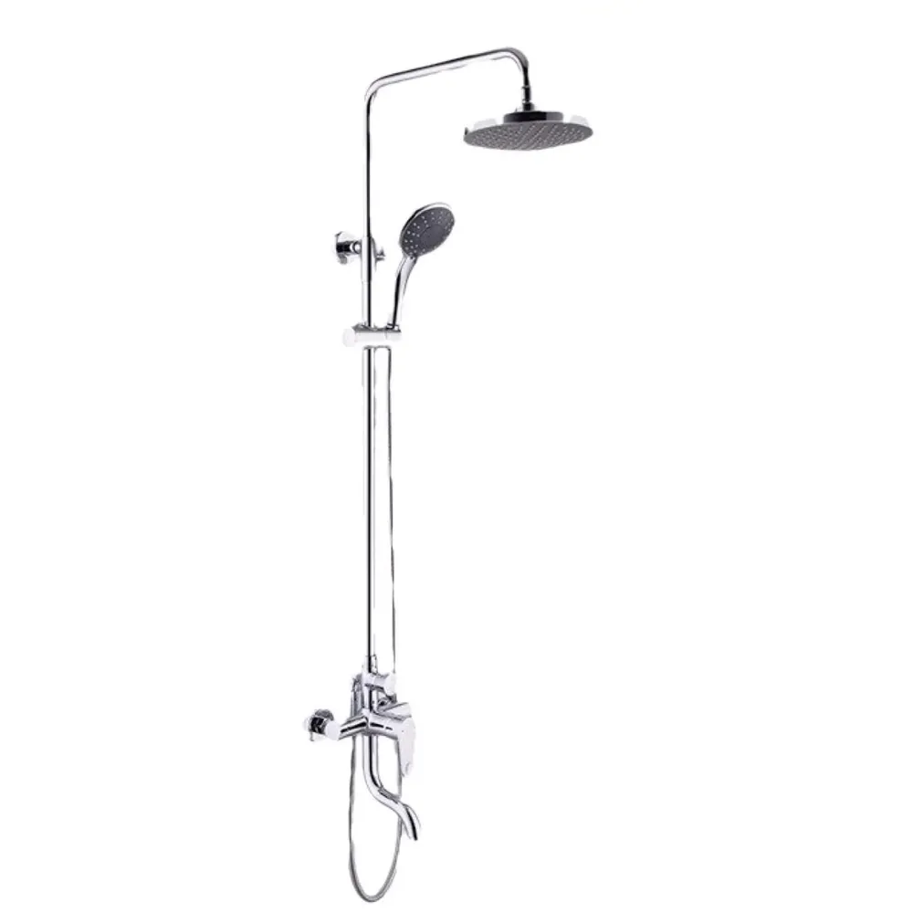 Brass Shower System, 3 in 1 Wall Mixer with 3 Control Setting. Adjustable Height Shower and Hand Shower (Chrome 2)