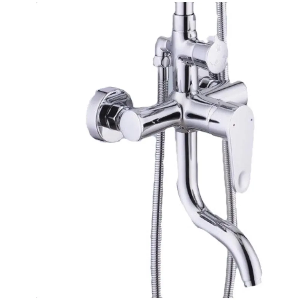 Brass Shower System, 3 in 1 Wall Mixer with 3 Control Setting. Adjustable Height Shower and Hand Shower (Chrome 2)