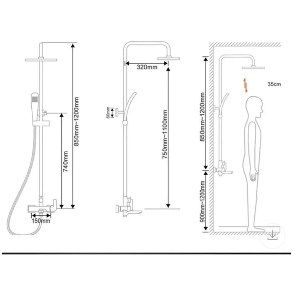 Brass Shower System, 3 in 1 Wall Mixer with 3 Control Setting. Adjustable Height Shower and Hand Shower (Chrome 2)
