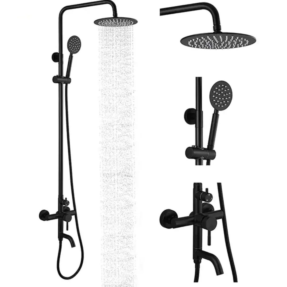 3 in 1 Black Shower System With Hot And Cold Mixer Shower and Handshower, Adjustable Height, 3 Control Setting, Noir Collection