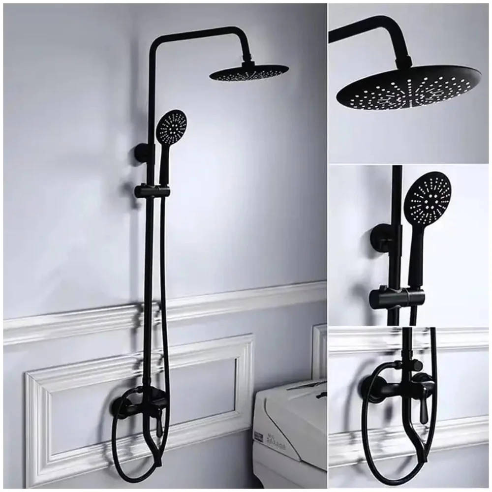 3 in 1 Black Shower System With Hot And Cold Mixer Shower and Handshower, Adjustable Height, 3 Control Setting, Noir Collection
