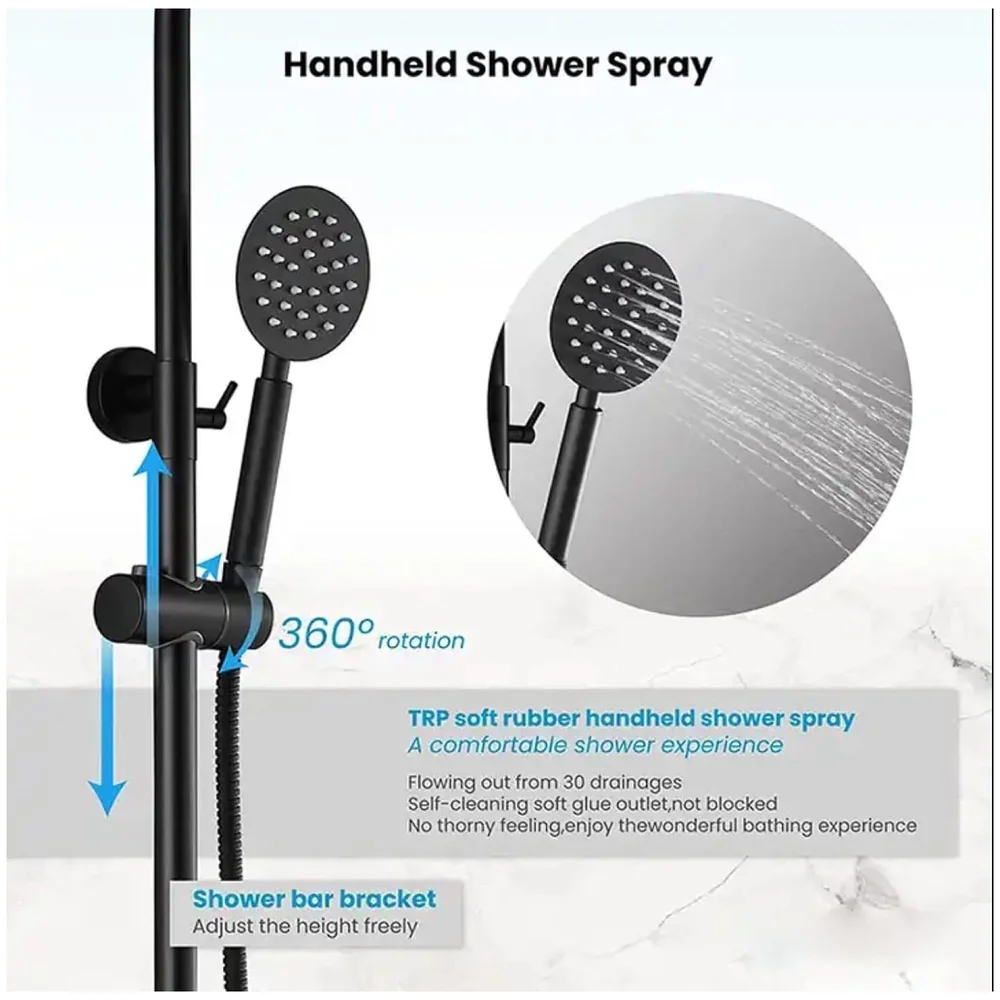 3 in 1 Black Shower System With Hot And Cold Mixer Shower and Handshower, Adjustable Height, 3 Control Setting, Noir Collection