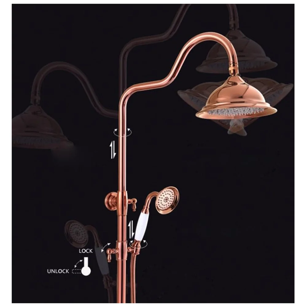 Brass Rose Gold Shower System 3 in 1 Wall Mixer Tap for Bathroom