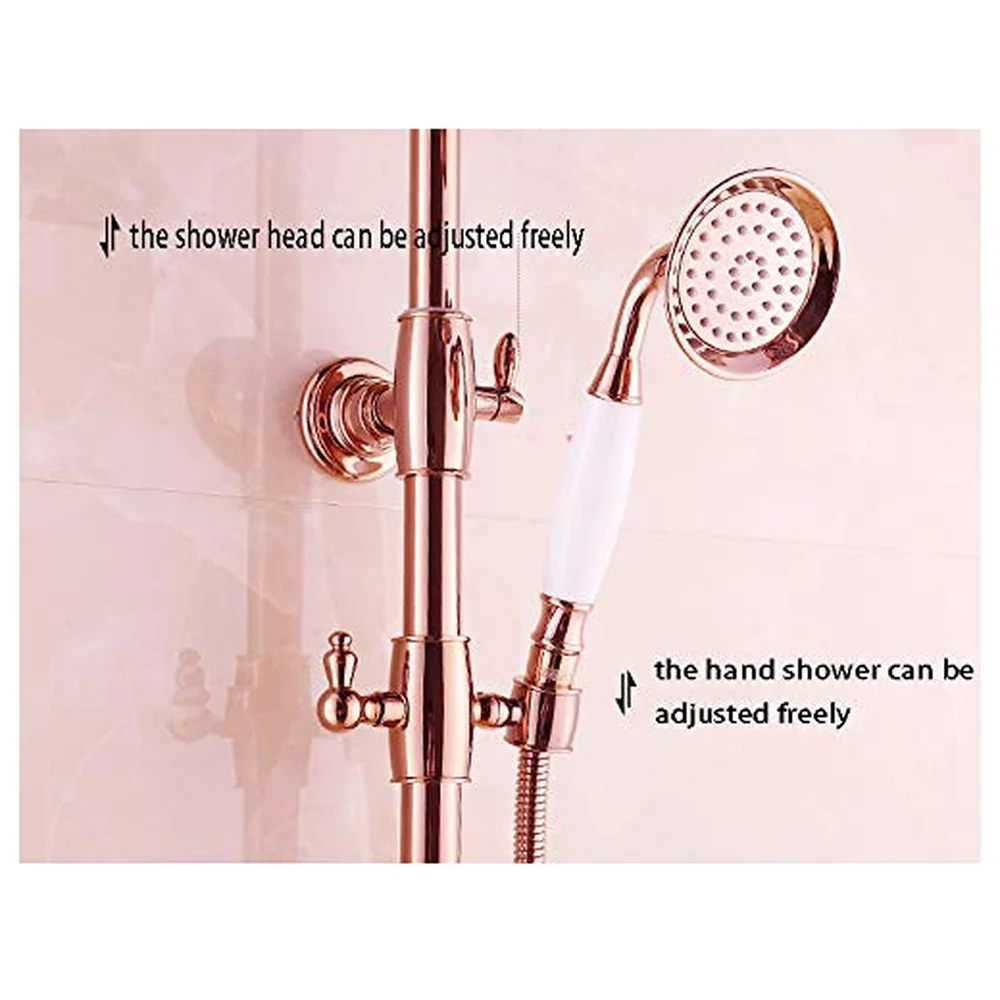 Brass Rose Gold Shower System 3 in 1 Wall Mixer Tap for Bathroom
