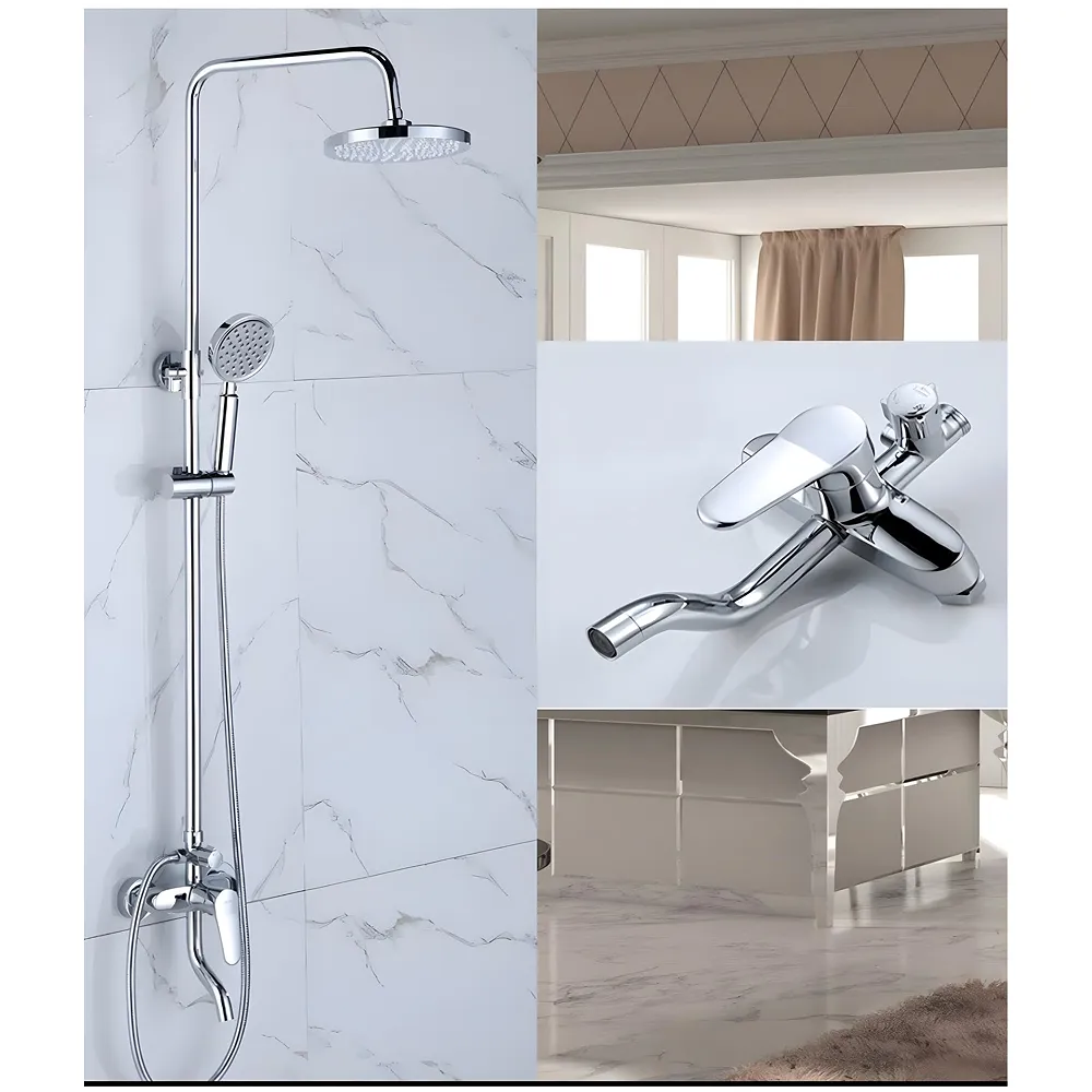 Brass Shower System 3 in 1 Wall Mixer Silver Chrome Tap Bath Set