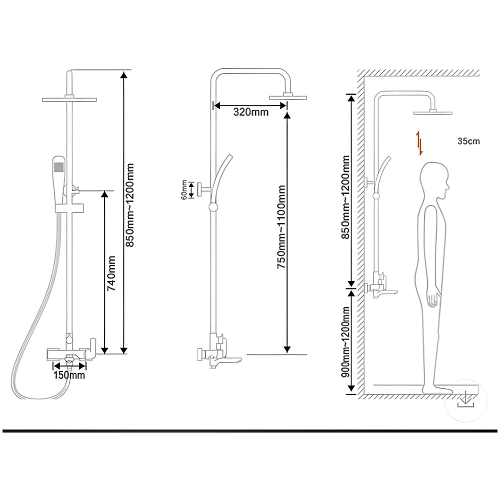 Brass Shower System 3 in 1 Wall Mixer Silver Chrome Tap Bath Set