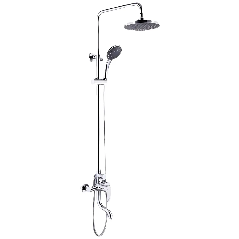 Brass Shower System 3 in 1 Wall Mixer Silver Chrome Tap Bath Set