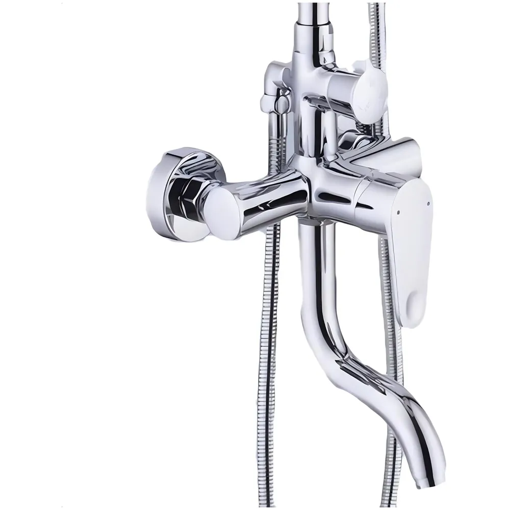 Brass Shower System, 3 in 1 Wall Mixer with 3 Control Setting. Adjustable Height Shower and Hand Shower, Complete Bath Set, Silver Chrome
