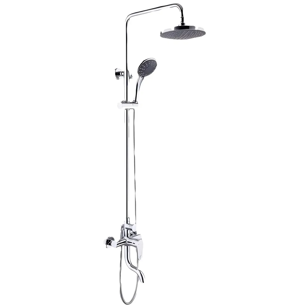 Brass Shower System, 3 in 1 Wall Mixer with 3 Control Setting. Adjustable Height Shower and Hand Shower, Complete Bath Set, Silver Chrome
