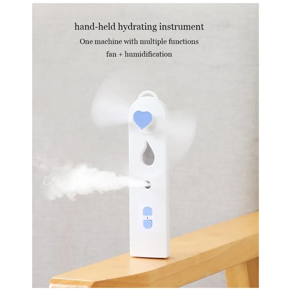 Small Hand mist fan water fan Handheld Spray Fan With Water Misting Desk Fan with 2 Speeds & 30 ML Portable Water Tank With LED Light - 14 Cm x 3.5 Cm