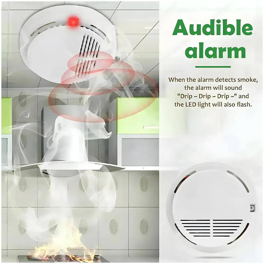 Advanced Smoke Alarm Detector with Audible Alarm, ABS Material, for Office, Home Safety – Easy Installation Ceiling Mount(Battery Not Included).