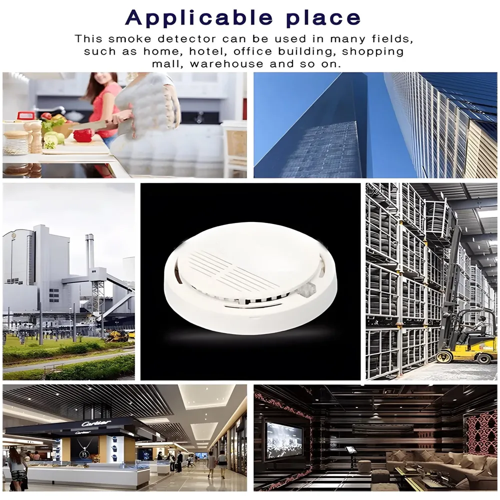 Advanced Smoke Alarm Detector with Audible Alarm, ABS Material, for Office, Home Safety – Easy Installation Ceiling Mount(Battery Not Included).