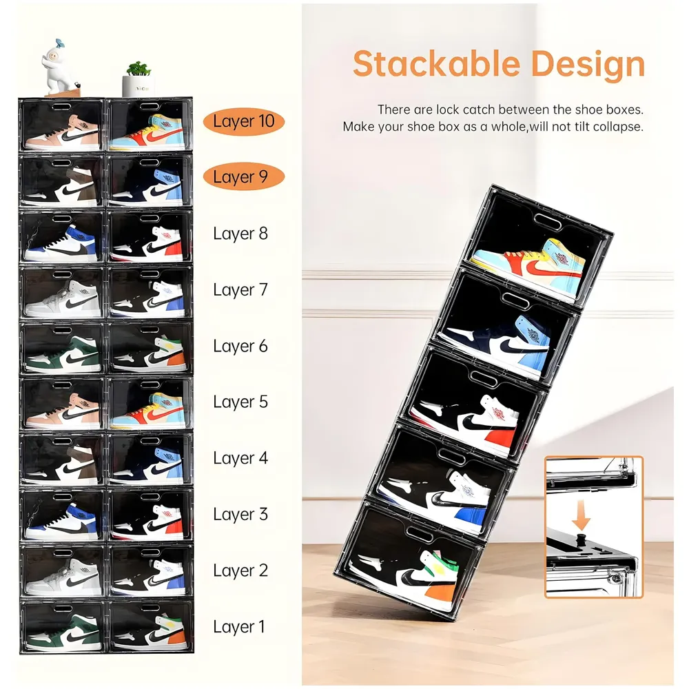 Sneaker Box Transparent From 4 Sides Shoe Boxes Stackable, Large Shoe Storage Organizer 13 X 10 Inch Sneaker Display 1 Piece