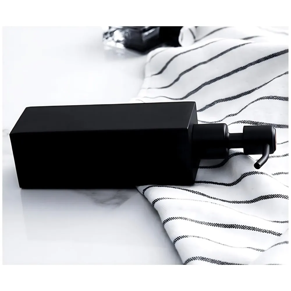 Black Liquid Soap Dispenser Wall Mounted Stainless Steel for Bathroom and Wash Basin Hand wash Bathroom Accessories, Square, 200 ML
