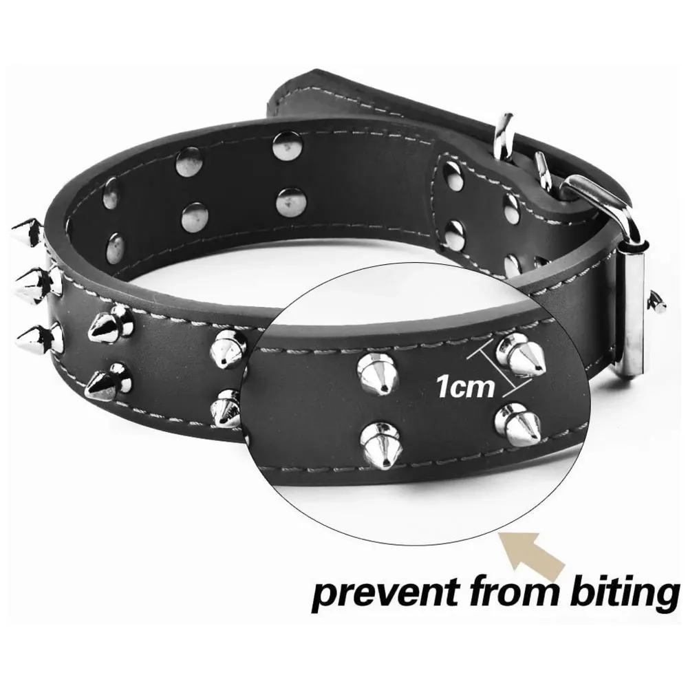 Spiked Dog Collar Adjustable PU Leather Tactical Metal Buckle for 52 cm to 45 Cm Neck Girth Spiked Thorn for Medium and Large Dogs Like Golden Retriever Labrador German Shepard Doberman