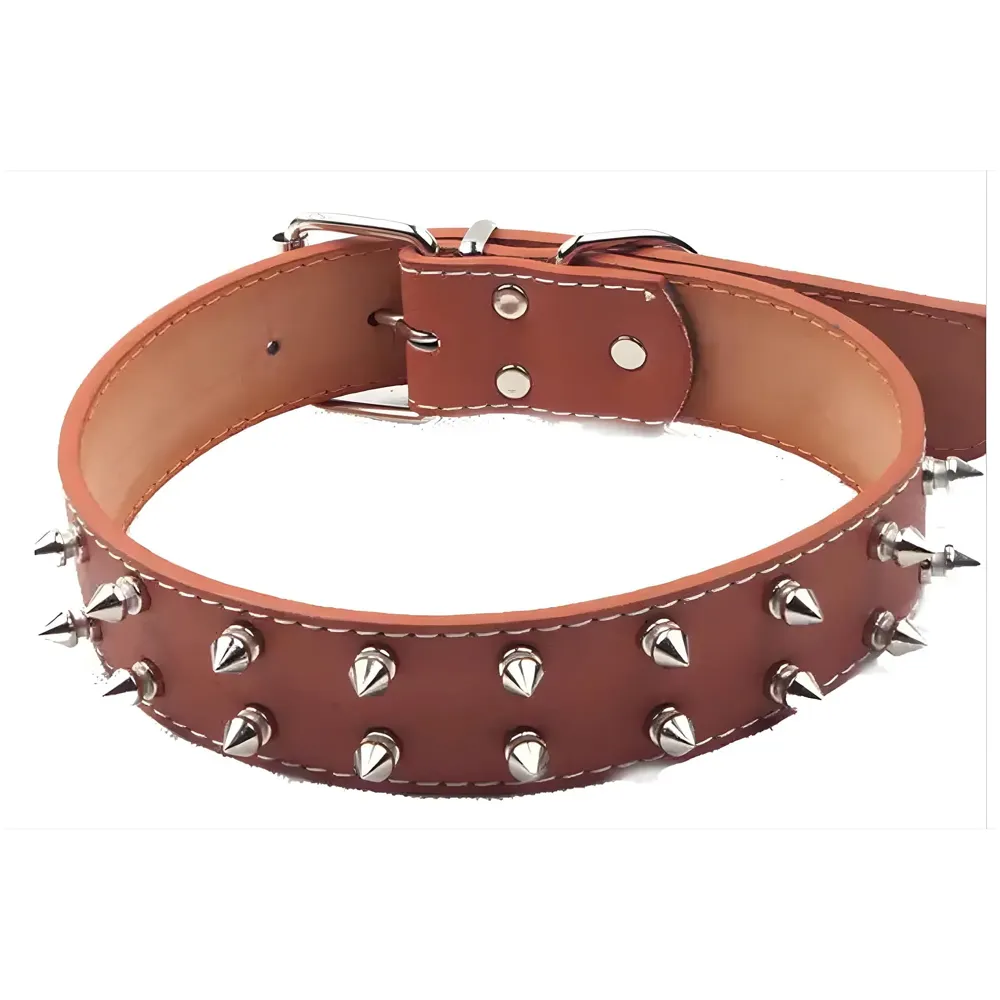 Spiked Dog Collar Brown Adjustable PU Leather Tactical Metal Buckle For 52 cm to 45 Cm Neck Girth Spiked Thorn For Medium And Large Dogs Like Golden Retriever Labrador German Shepard Doberman