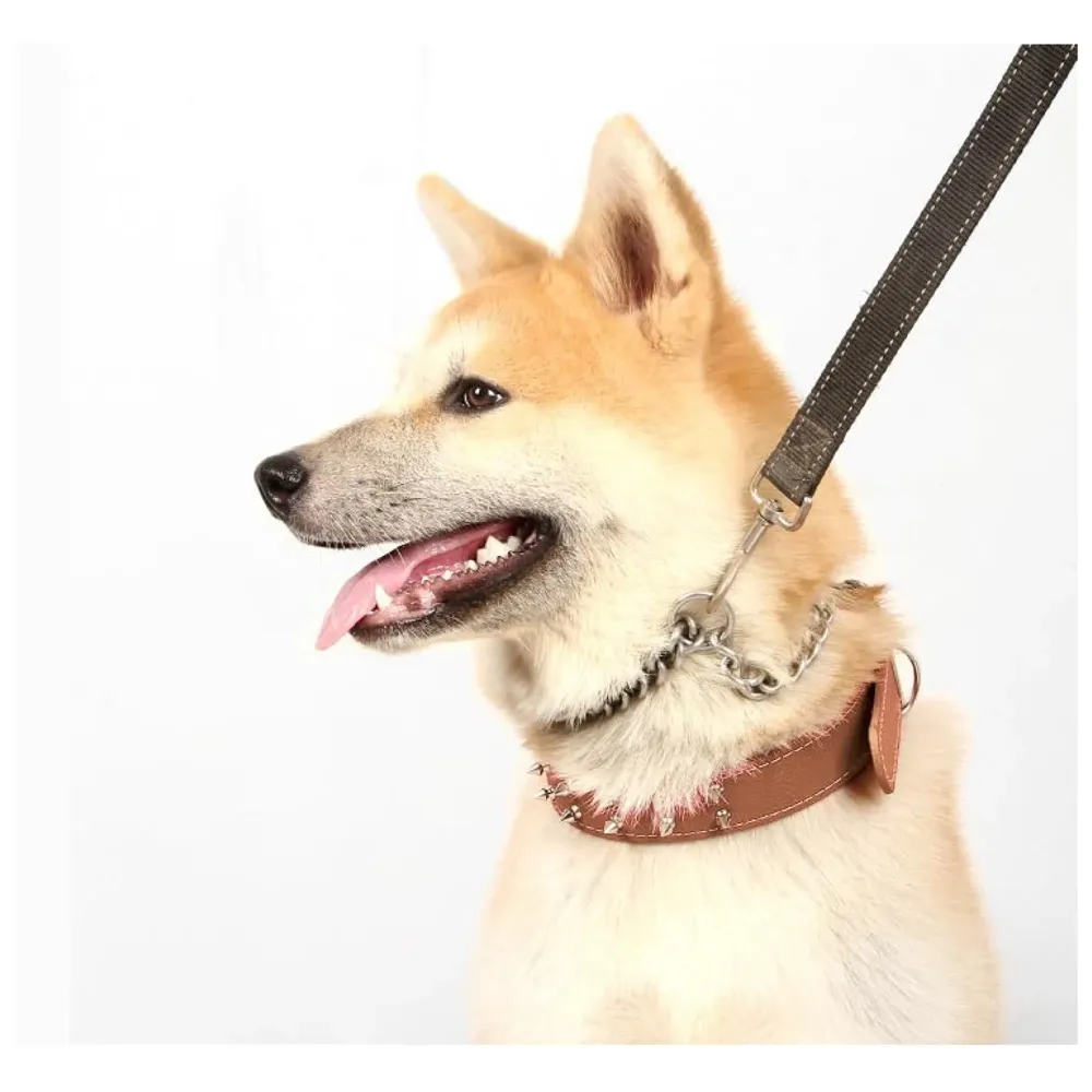 Spiked Dog Collar Brown Adjustable PU Leather Tactical Metal Buckle For 52 cm to 45 Cm Neck Girth Spiked Thorn For Medium And Large Dogs Like Golden Retriever Labrador German Shepard Doberman