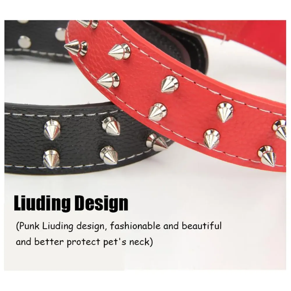 Spiked Dog Collar Brown Adjustable PU Leather Tactical Metal Buckle For 52 cm to 45 Cm Neck Girth Spiked Thorn For Medium And Large Dogs Like Golden Retriever Labrador German Shepard Doberman