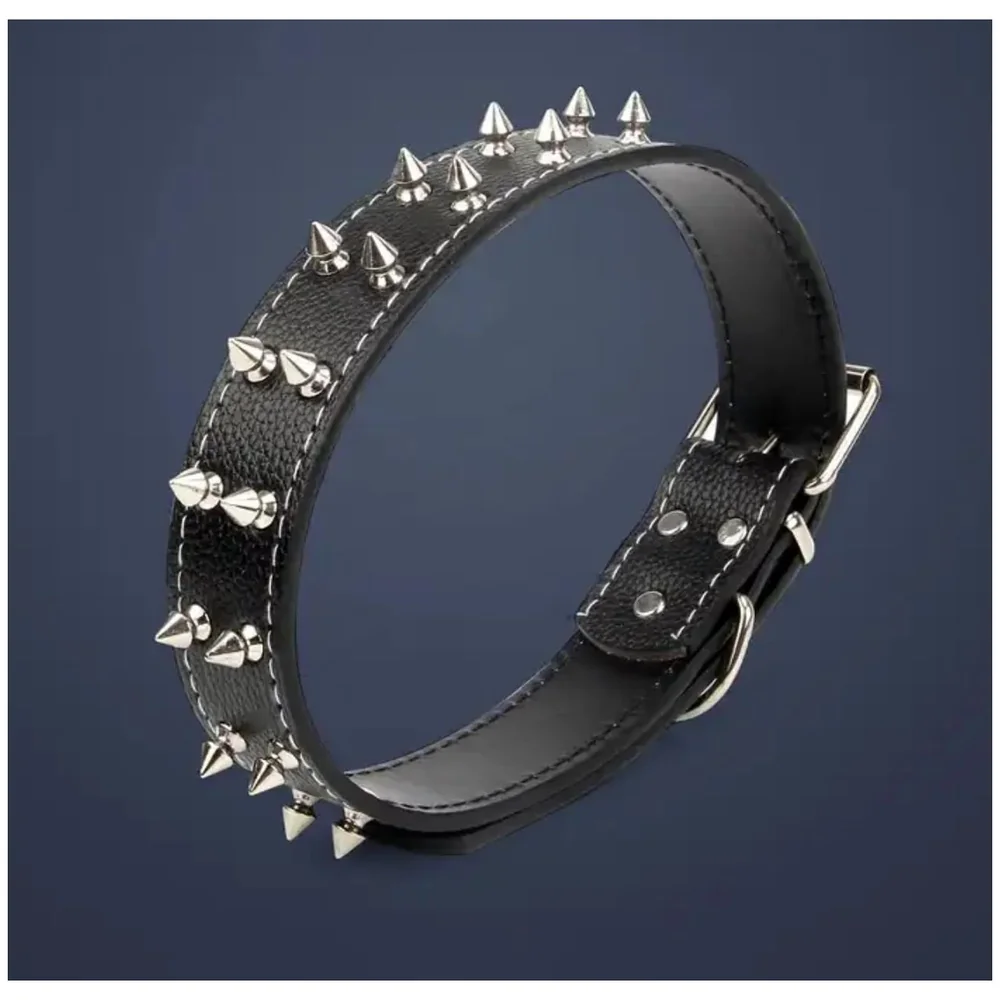 Spiked Dog Collar PU Leather Black 45-52 cm for Medium Large Dogs