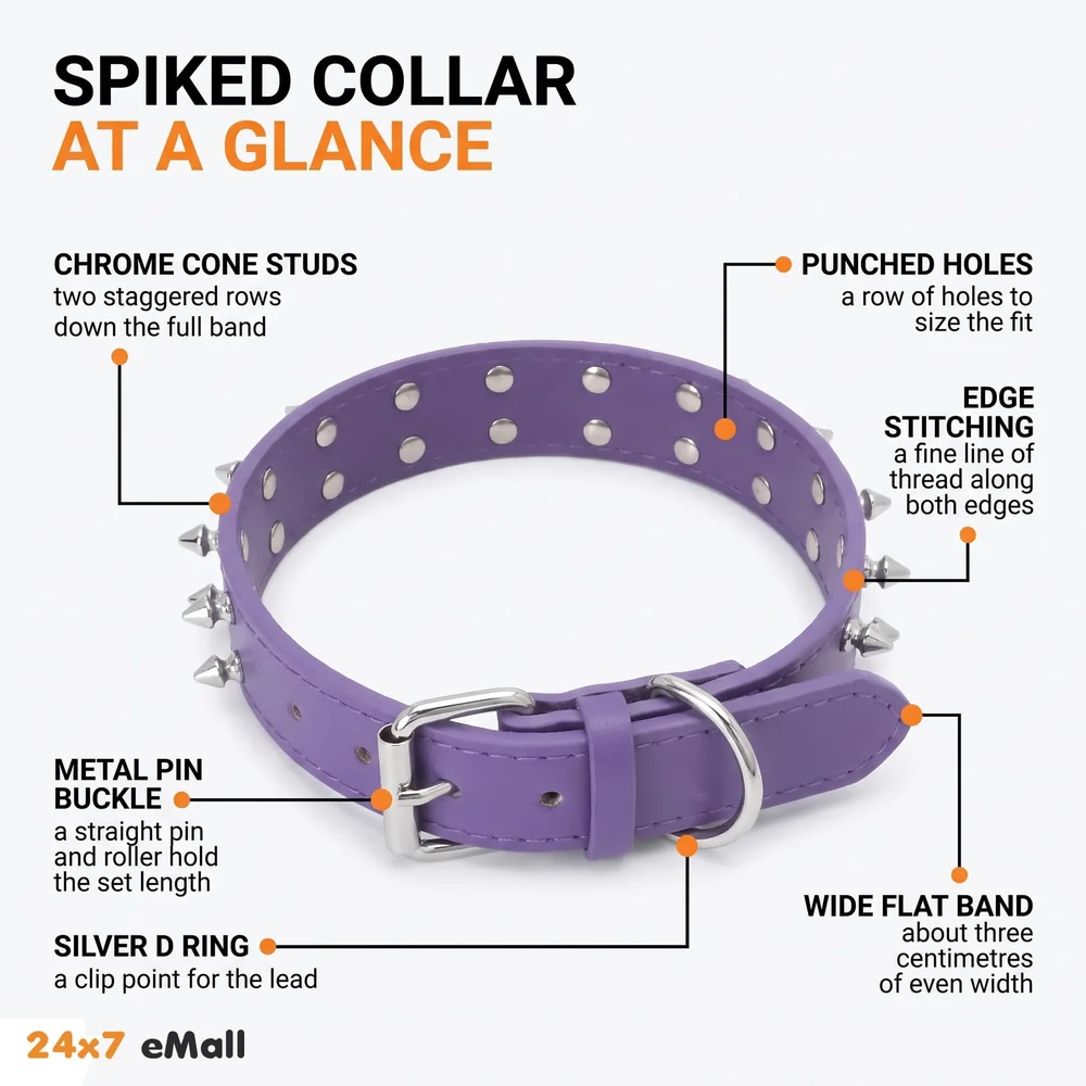 Spiked Dog Collar Purple Adjustable PU Leather Tactical for 52 cm to 45 Cm Neck Girth Spiked Thorn for Medium and Large Dogs Like Golden Retriever Labrador German Shepard Doberman
