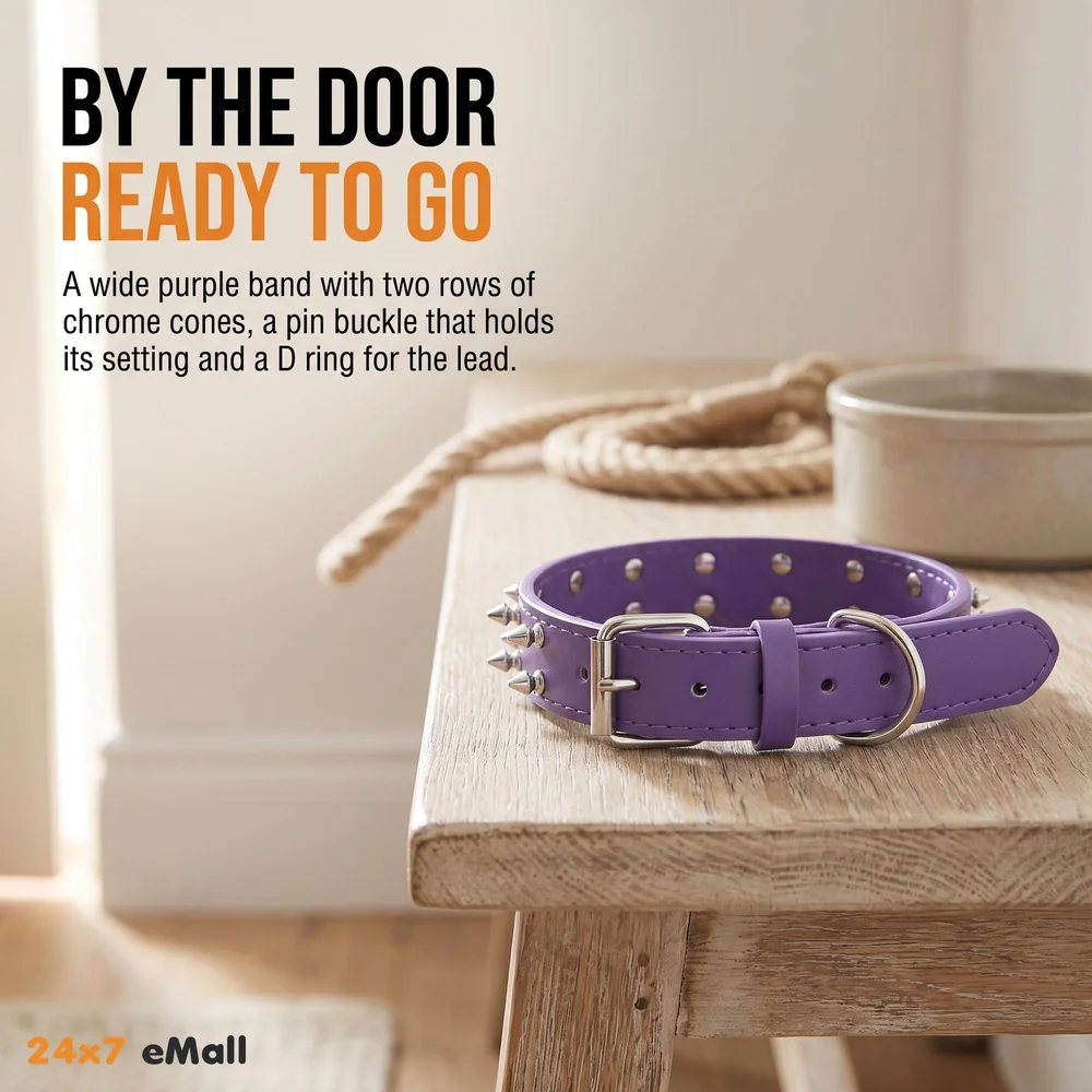 Spiked Dog Collar Purple Adjustable PU Leather Tactical for 52 cm to 45 Cm Neck Girth Spiked Thorn for Medium and Large Dogs Like Golden Retriever Labrador German Shepard Doberman