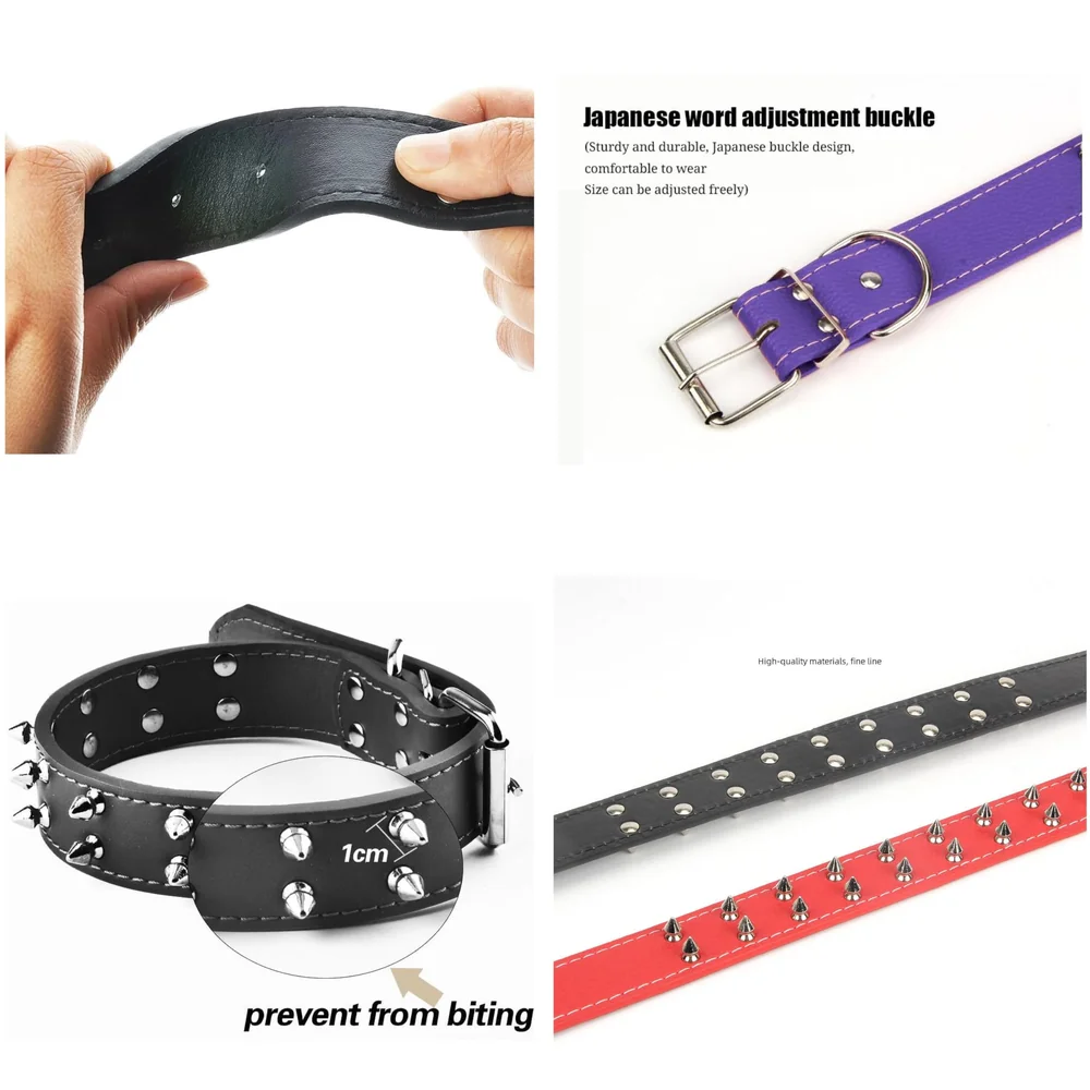 Spiked Dog Collar Purple Adjustable PU Leather Tactical for 52 cm to 45 Cm Neck Girth Spiked Thorn for Medium and Large Dogs Like Golden Retriever Labrador German Shepard Doberman