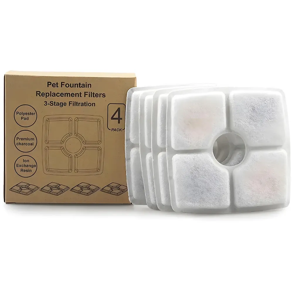 4 Pcs Pet Water Fountain Filters 12.4 cm Square Activated Carbon