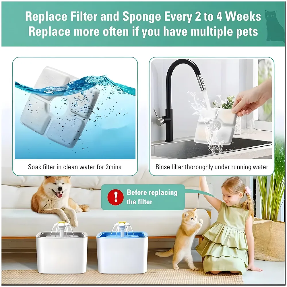 4 Pcs Pet Water Fountain Filters 12.4 cm Square Activated Carbon