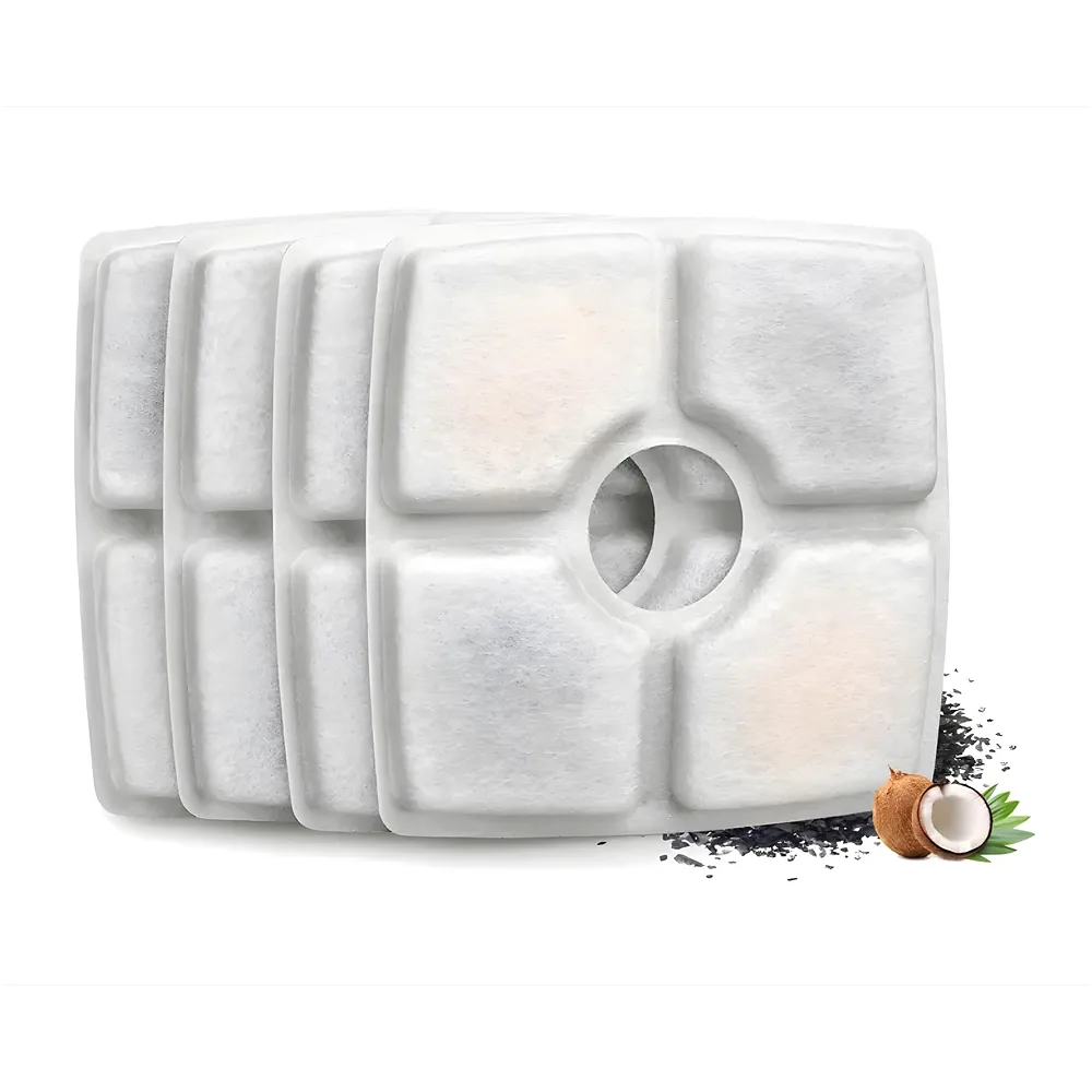 4 Pcs Pet Water Fountain Filters 12.4 cm Square Activated Carbon