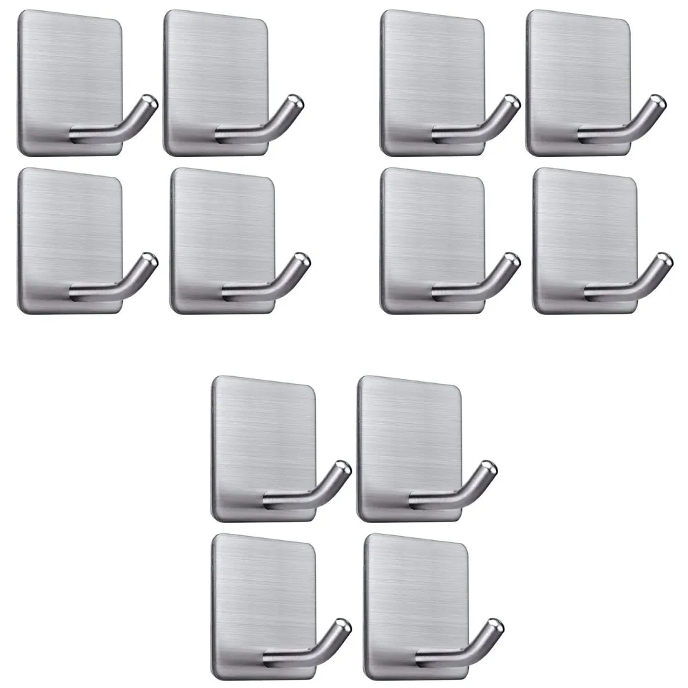 Self-Adhesive Hooks, Heavy Duty Stainless Steel Waterproof Towel Hooks Stick on Hooks Wall Hangers Sticky Hooks for Hanging Bathroom Kitchen Home Clothes Hook (12)