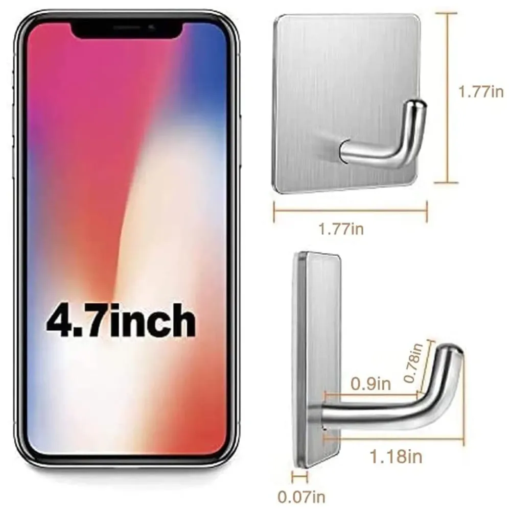 16 Pcs Self-Adhesive Hooks, Heavy Duty Stainless Steel Waterproof Towel Hooks Stick on Hooks Wall Hangers Sticky Hooks for Hanging Bathroom Kitchen Home Clothes Hook (16)