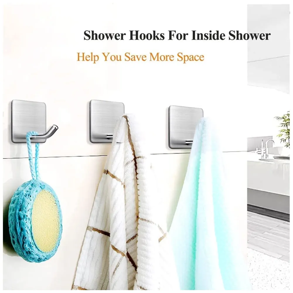 20 Pcs Self-Adhesive Hooks, Heavy Duty Stainless Steel Waterproof Towel Hooks Stick on Hooks Wall Hangers Sticky Hooks for Hanging Bathroom Kitchen Home Clothes Hook (20)