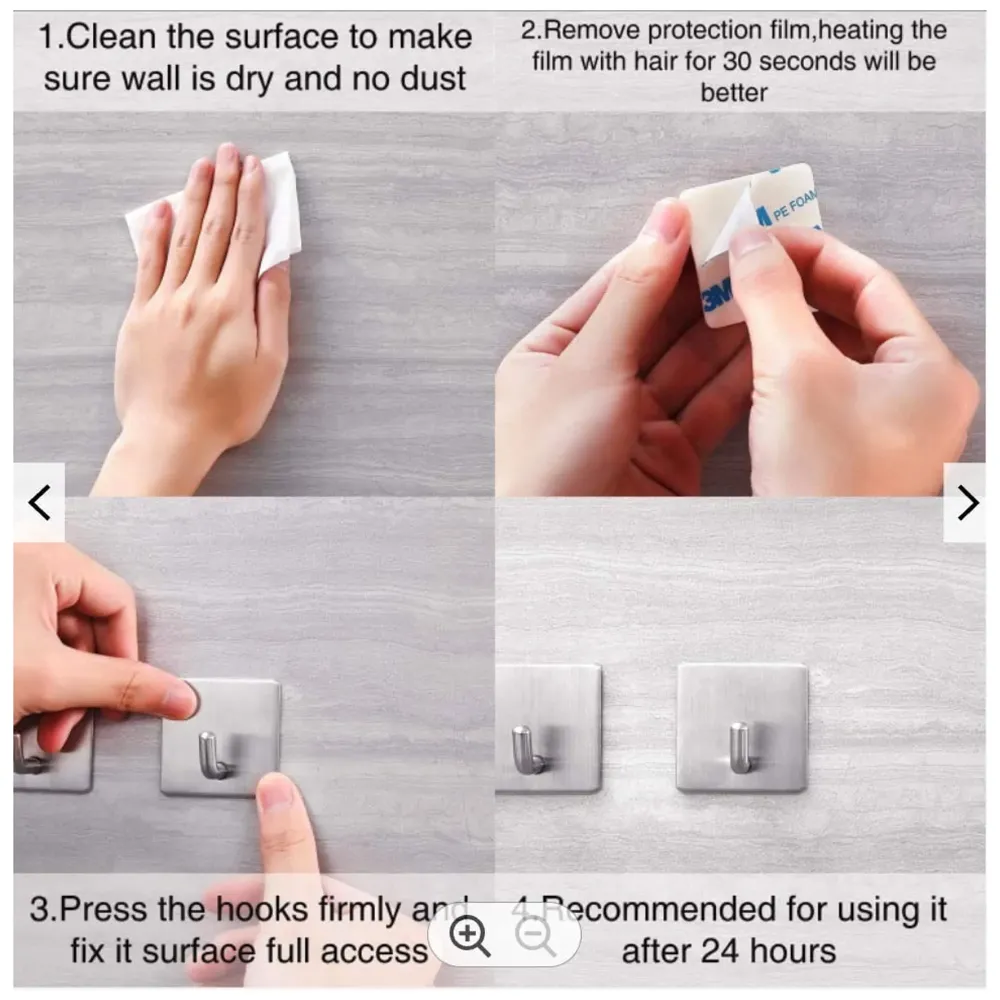 4 Pcs Self-Adhesive Hooks, Heavy Duty Stainless Steel Waterproof Towel Hooks Stick on Hooks Wall Hangers Sticky Hooks for Hanging Bathroom Kitchen Home Clothes Hook (4)