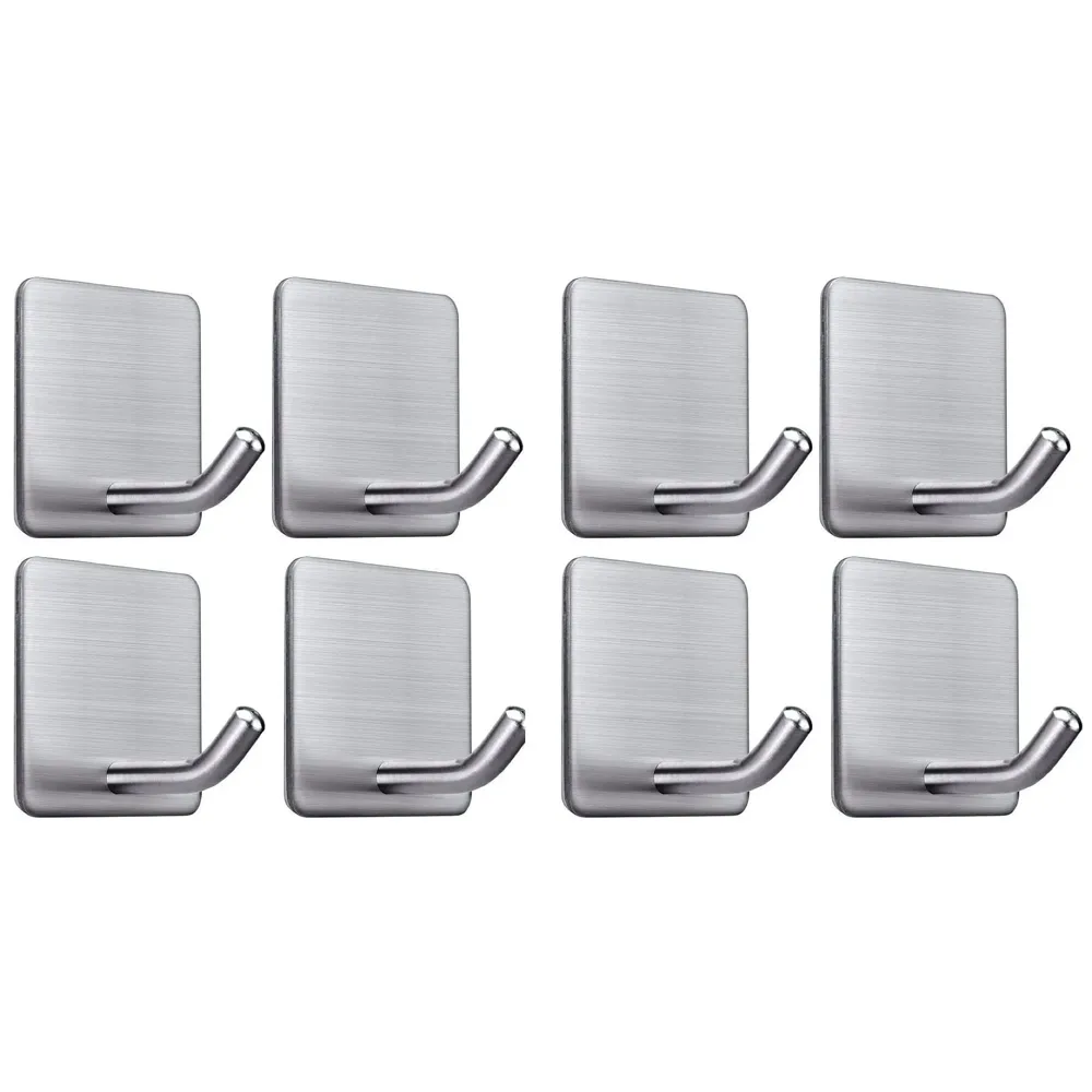 8 Pcs Self-Adhesive Hooks, Heavy Duty Stainless Steel Waterproof Towel Hooks Stick on Hooks Wall Hangers Sticky Hooks for Hanging Bathroom Kitchen Home Clothes Hook (8)