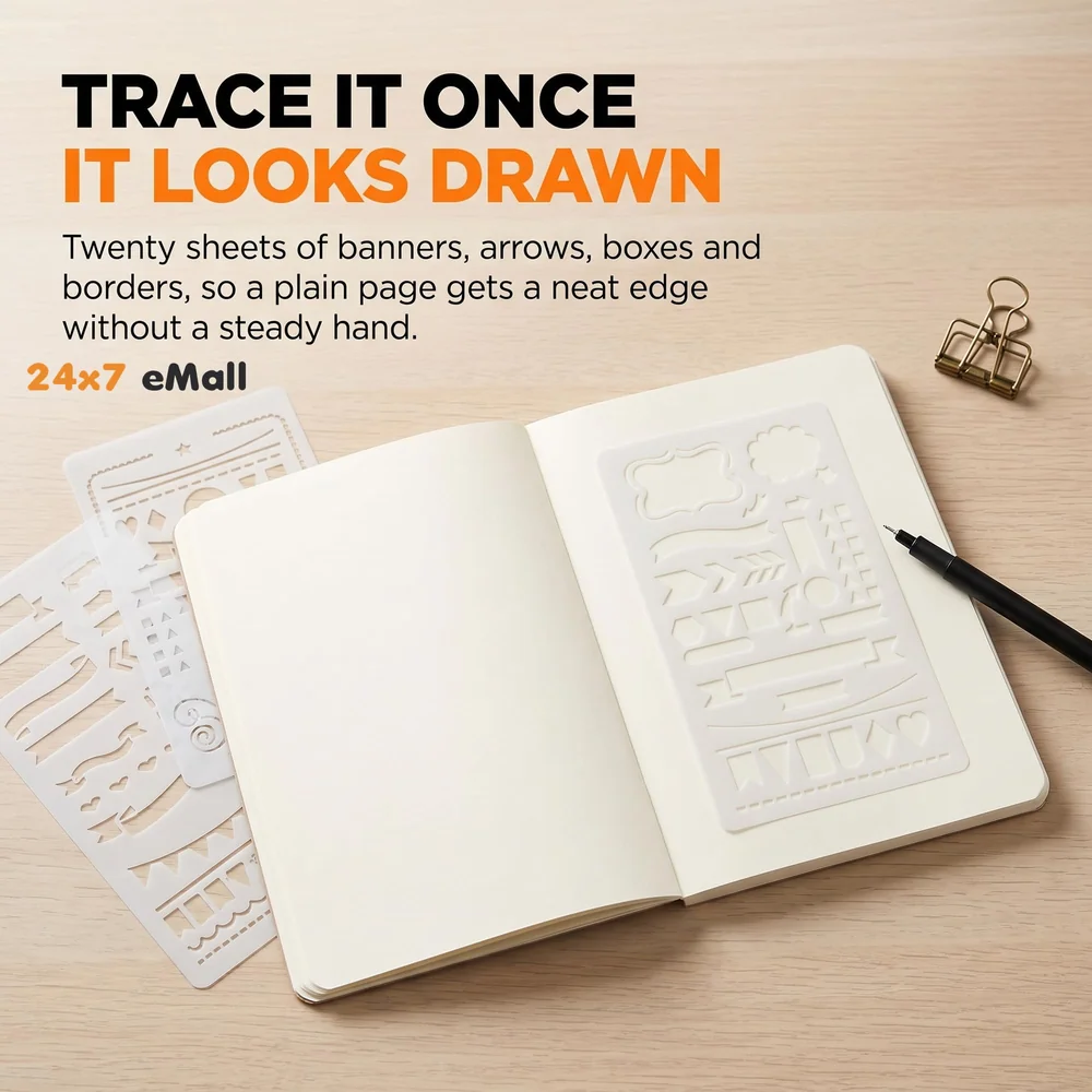20 PCS Journal Stencil Plastic Planner Set for 4x7-inch Journal, Notebook, Diary, Scrapbook, and DIY Drawing Templates