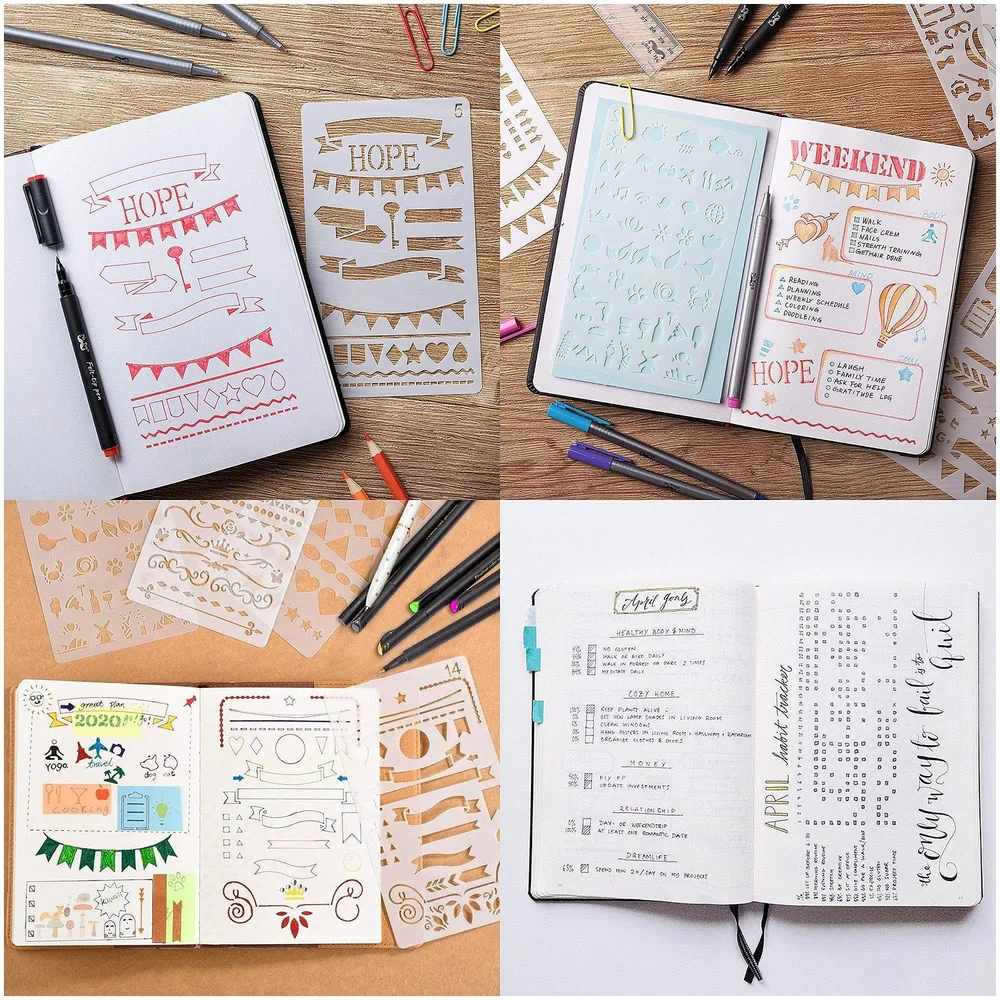 20 PCS Journal Stencil Plastic Planner Set for 4x7-inch Journal, Notebook, Diary, Scrapbook, and DIY Drawing Templates