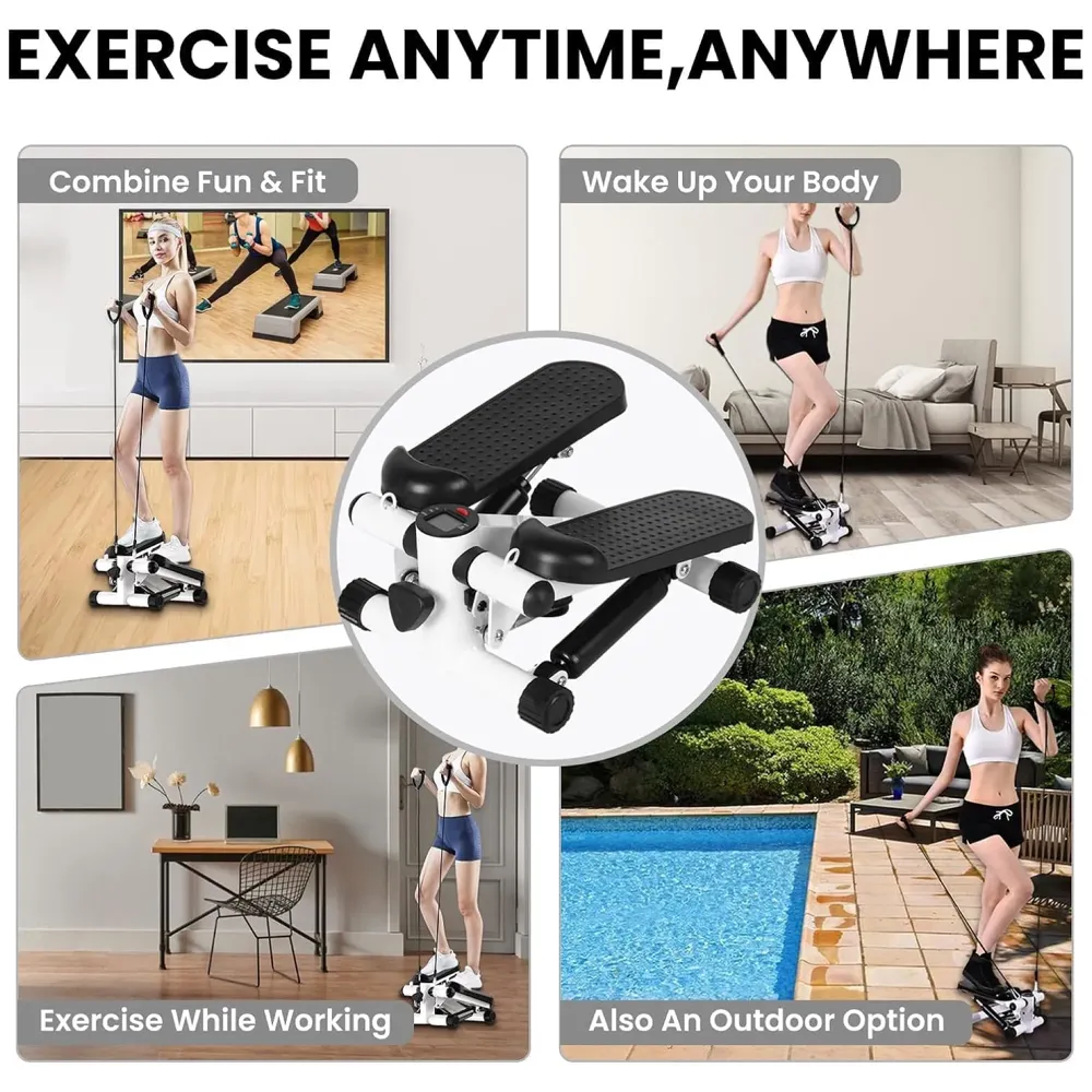 Twist Stepper, Swing Stepper, Leg Climbing, Stair Stepper - Quiet Design, Home Workout Equipment with Adjustable, Resistance Bands & LED Monitor, Tone Your Buttocks, Legs, Thighs, Waist