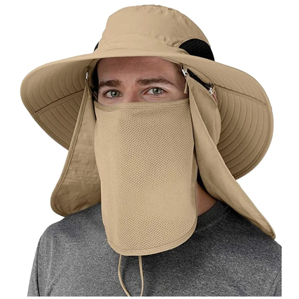 Fishing Hat, Sun Hat, 360°UV Outdoor Sun Protection, Summer Unisex Cap Removable Neck Face Mask Head for Gardening, Beach, Boating, Fishing. Beige
